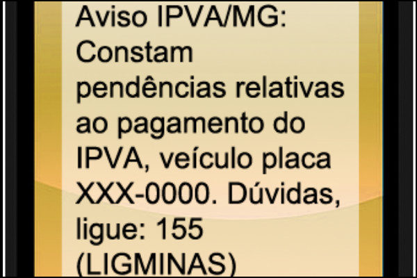IPVA em atraso será cobrado via SMS, em Minas