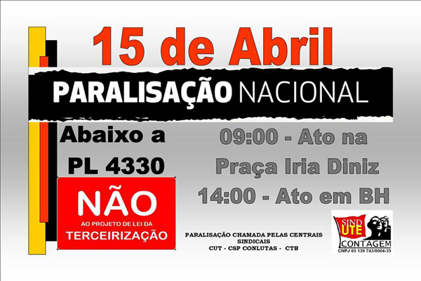 Sind-Ute Contagem participa de ato contra a terceirização