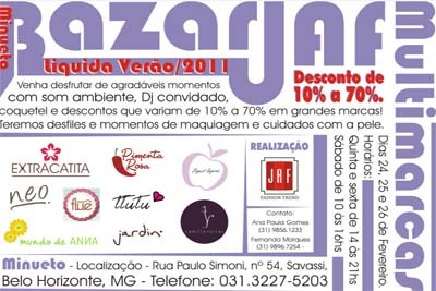 BH sedia o primeiro Bazar JAF Multimarcas - Liquida Verão.