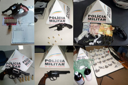 PM apreende cinco armas e entorpecentes no fim de semana
